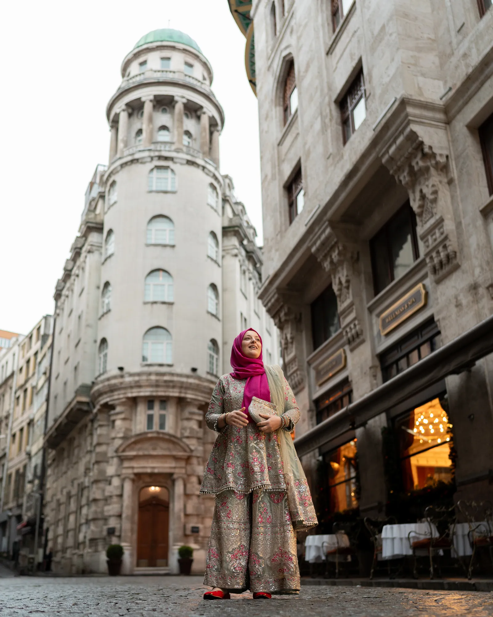 Türkan Atay on a historic street in Karaköy, Istanbul