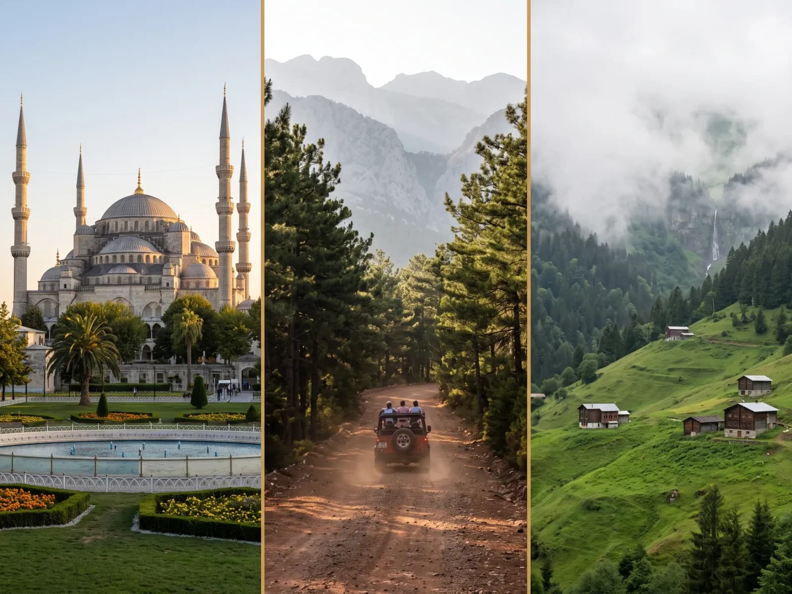 The Blue Mosque in Istanbul, a jeep safari in the Taurus mountains, and the Ayder plateau in Rize