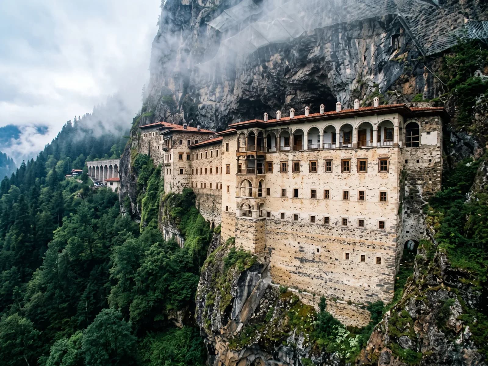 Sumela Monastery built into the cliff face above the forested Altındere valley near Trabzon